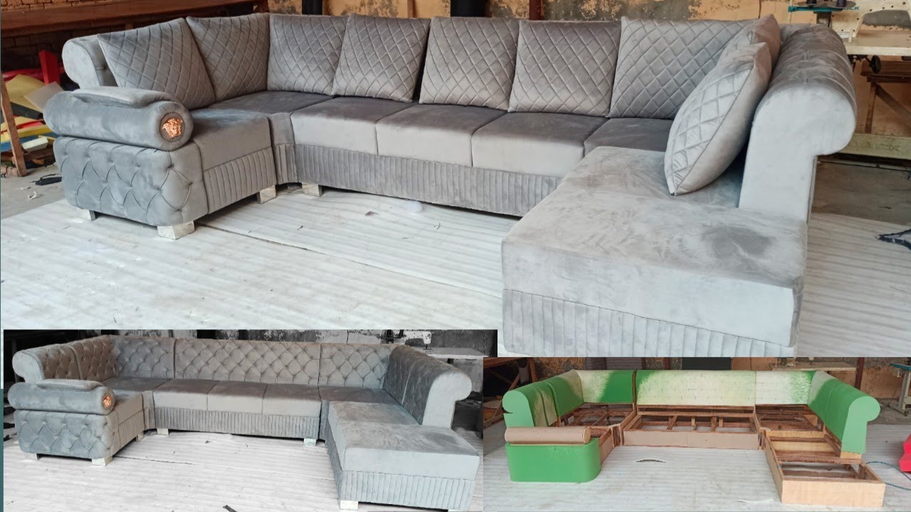 How to make a Chesterfield 2 side corner sofa set making full process ...