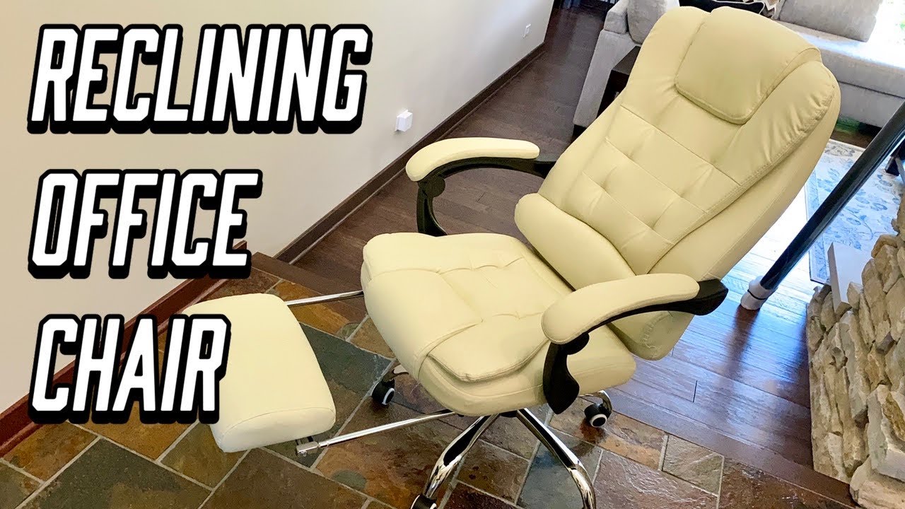 Reclining Office Chair Rolling Swivel Chair Footrest Linen-Feel