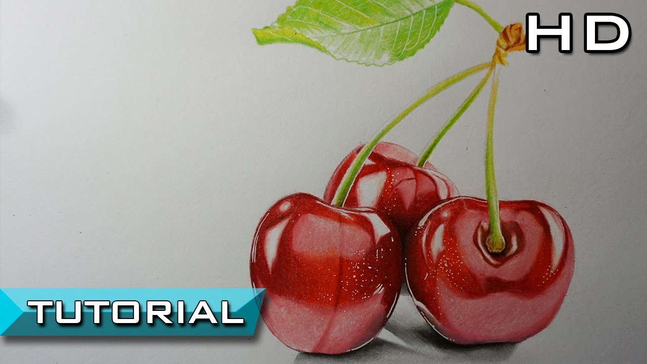 Drawing CHERRY with Color pencil  Tutorial for BEGINNERS 