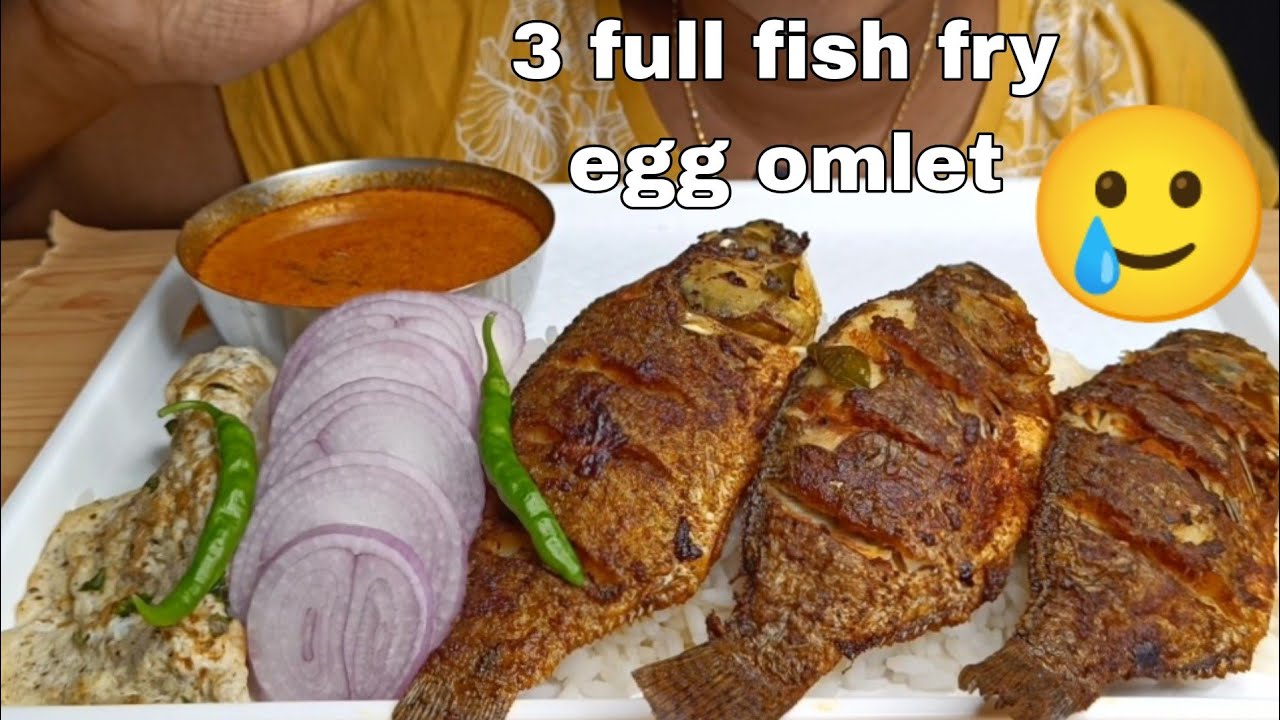 3 full fish fry,egg omlet,extra fish curry gravy🥲eating videoasmr
