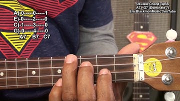 How To Play Ukulele Chords A7 B7 C7 D7 E7 F7 G7 TABS Dom7 Chord Dictionary @EricBlackmonGuitar