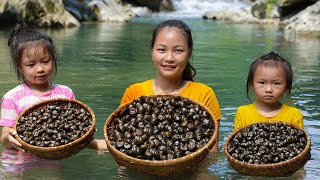 The Mother teaches Child Survival Skills: Catch Snails in the Stream and Cook | Hoang Huong