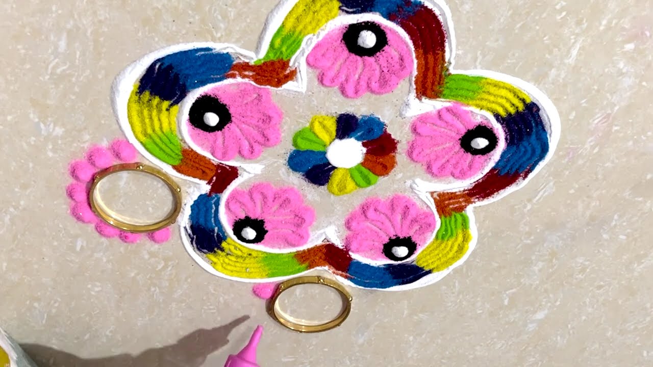 Easy Rangoli For Festival/ Easy Kolam Design/ Simple Muggulu/ Simple Rangoli Design 