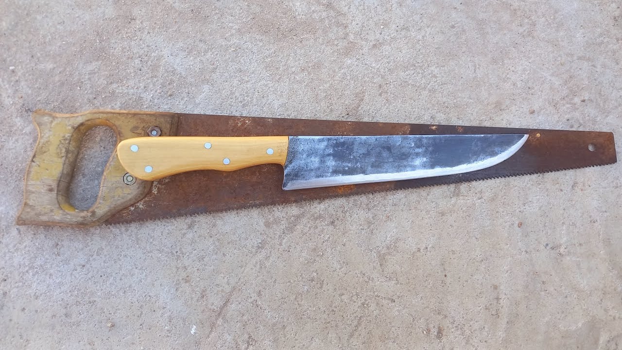 Faca Artesanal Áço Carbono 1,5mm lâmina de Serrote Antigo enferrujado cuchillo hecho a mano