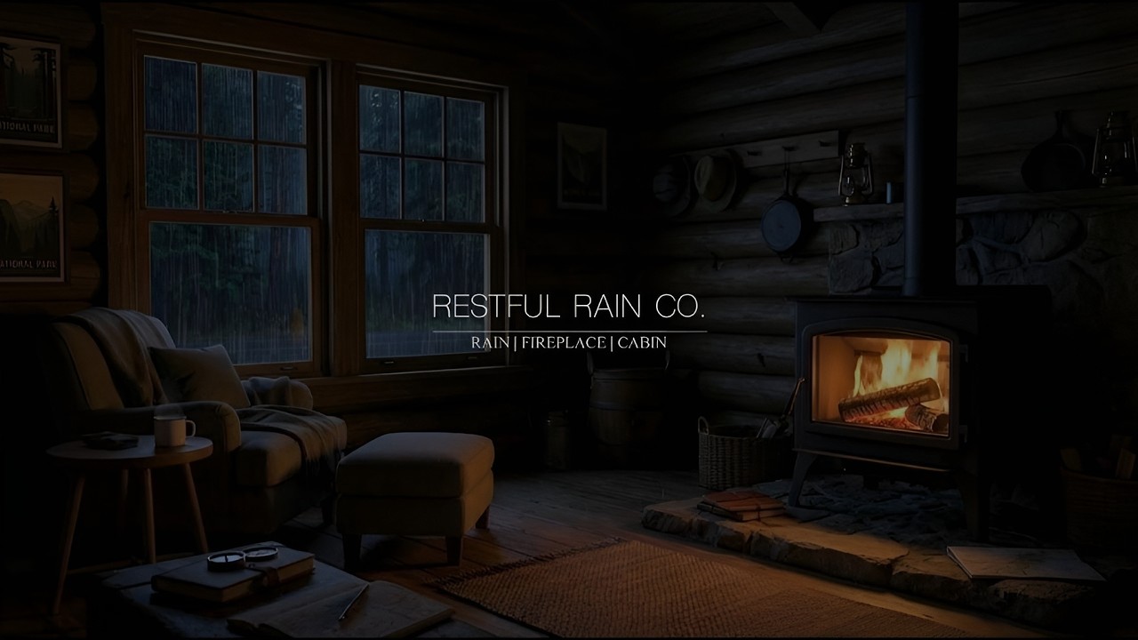Fireplace & Rain Sounds in a Wooden Cabin | Ambient Rain for Stress ...