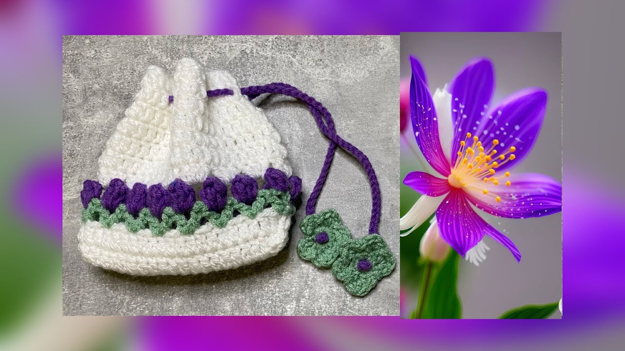 🧶💜 آموزش بافت کیف کوچولو قلاب‌بافی | طرح گل سه‌رنگ