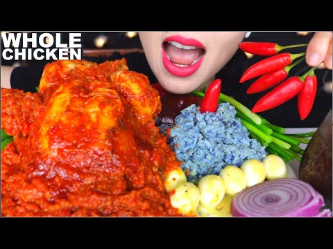 ASMR SPICY WHOLE CHICKEN CURRY, AYAM MASAK MERAH, RICE, ONION, EGG, CHILLI MUKBANG EATING 咖喱饭 咀嚼音 먹방