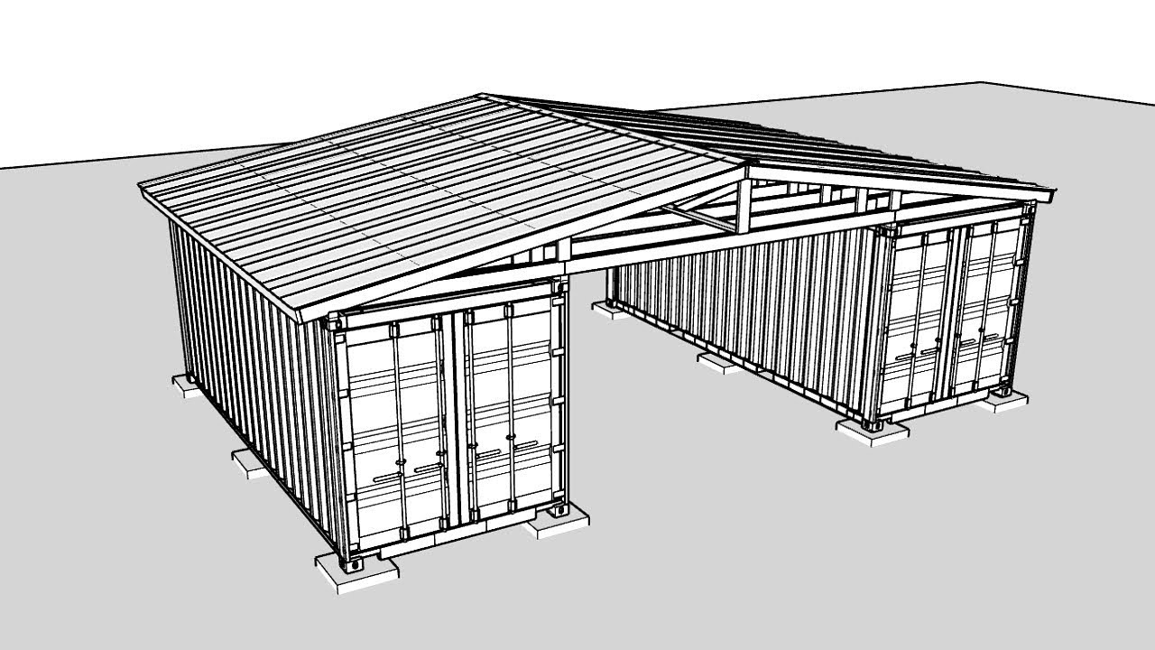 Building A Roof Over Two Shipping Containers - Sketchup - Active Military  Use - Read Description - Youtube