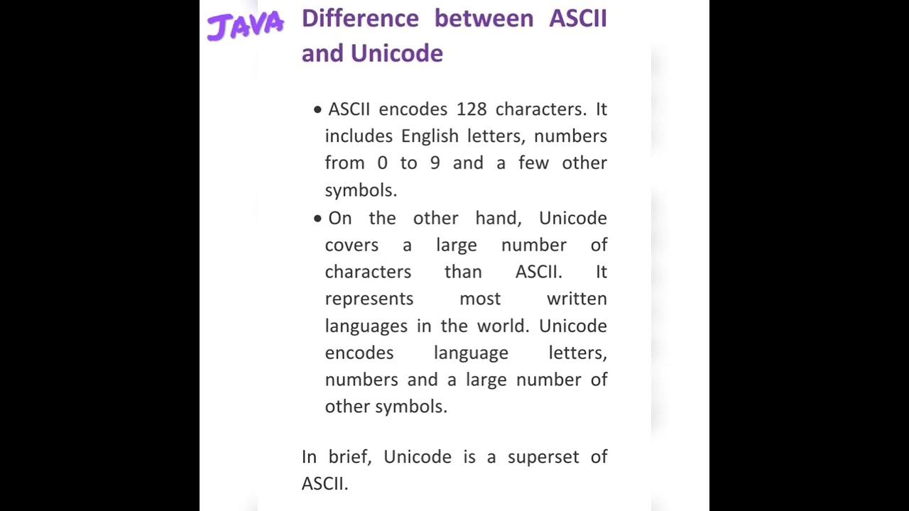 Difference between ASCII and Unicode encoding standards @javasip ...