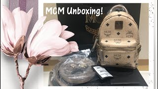 MCM Stark Side Studs Bebe Boo Backpack in Visetos X-Mini | Unboxing | Beige