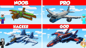 Minecraft Airplane House Build Challenge - Noob vs Pro vs Hacker vs God Animation