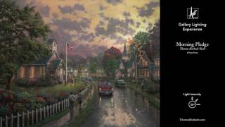 Morning Pledge from the Thomas Kinkade Vault | Gallery Lighting Experience
Learn more about Morning Pledge at:
https://thomaskinkade.com/art/morning-pledge/
This is a simple demonstration of the Thomas Kinkade light dimming effect that can be seen in person at any local Thomas Kinkade Gallery. The effect, which is a trademark of almost all Thomas Kinkade paintings occurs when you slowly bring down the light illuminating the painting. The effect really feels as if the sun is setting inside of the painting, its amazing! The sky begins to illuminate, sun patches on the ground really stand out and the windows of cottages seem glow brilliantly as if somebody’s at home. Is it an optical illusion or magic? Visit your local Thomas Kinkade Gallery and let us know what you think.
About the Image:
Thom was an American and was devoted to the ideals of this country. It is also true that to Thom, nothing more stirred his patriot’s heart then the 31 simple words of our country’s Pledge of Allegiance. He first learned this oath as a child in our tiny country schoolhouse staring up at the bright stars and broad stripes of a flag gently wafting in a cool fall breeze. And Thom truly took those words as his own, never forgetting them or their profound meaning of commitment. Indeed, the pledge so impassioned his artistic motive that eventually it inspired him to put pencil to paper. Join us as we translate Thom’s vision of the American Pledge of Allegiance and, indeed, of his United States on a journey into the heart and soul of the American people.
Gallery Locator
https://thomaskinkade.com/customer-service/galleries/ Morning Pledge from the Thomas Kinkade Vault | Gallery Lighting Experience