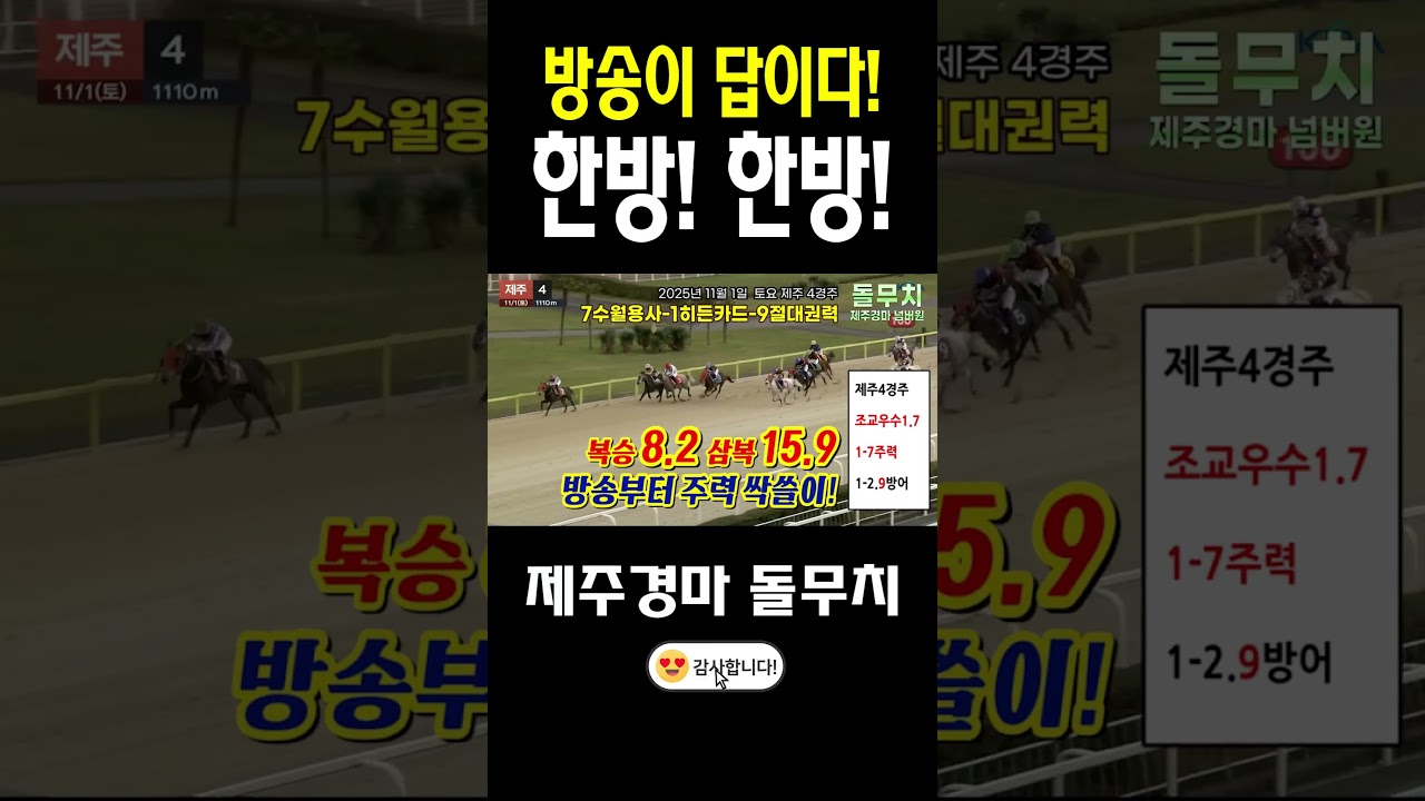 (제주경마) 방송부터 한방 체크✅ 돌무치의 한방! 한방!