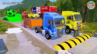 Double Flatbed Trailer Truck vs speed bumps|Busses vs speed bumps|Beamng Drive|533
