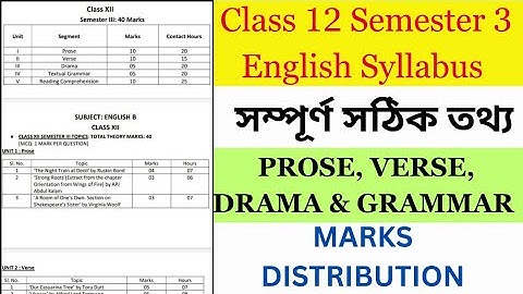 Class 12 Semester 3 English Syllabus 2025|English Semester 3 Marks Distribution 2025|Wbchse Class 12