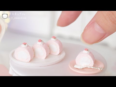 ミニチュアスイーツ　桜のケーキ 粘土】ミニチュアの桜のロールケーキを作ってみた【ミニチュア
