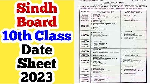 Sindh board 10th class date sheet 2023 - date sheet 10th class Sindh board 2023 - Sindh exams 2023