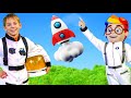 The kids play astronauts on a rocket ship 
