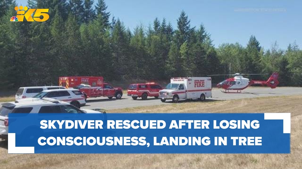 Skydiver Rescued Skydiver rescued after losing consciousness in the air, landing in tree ...