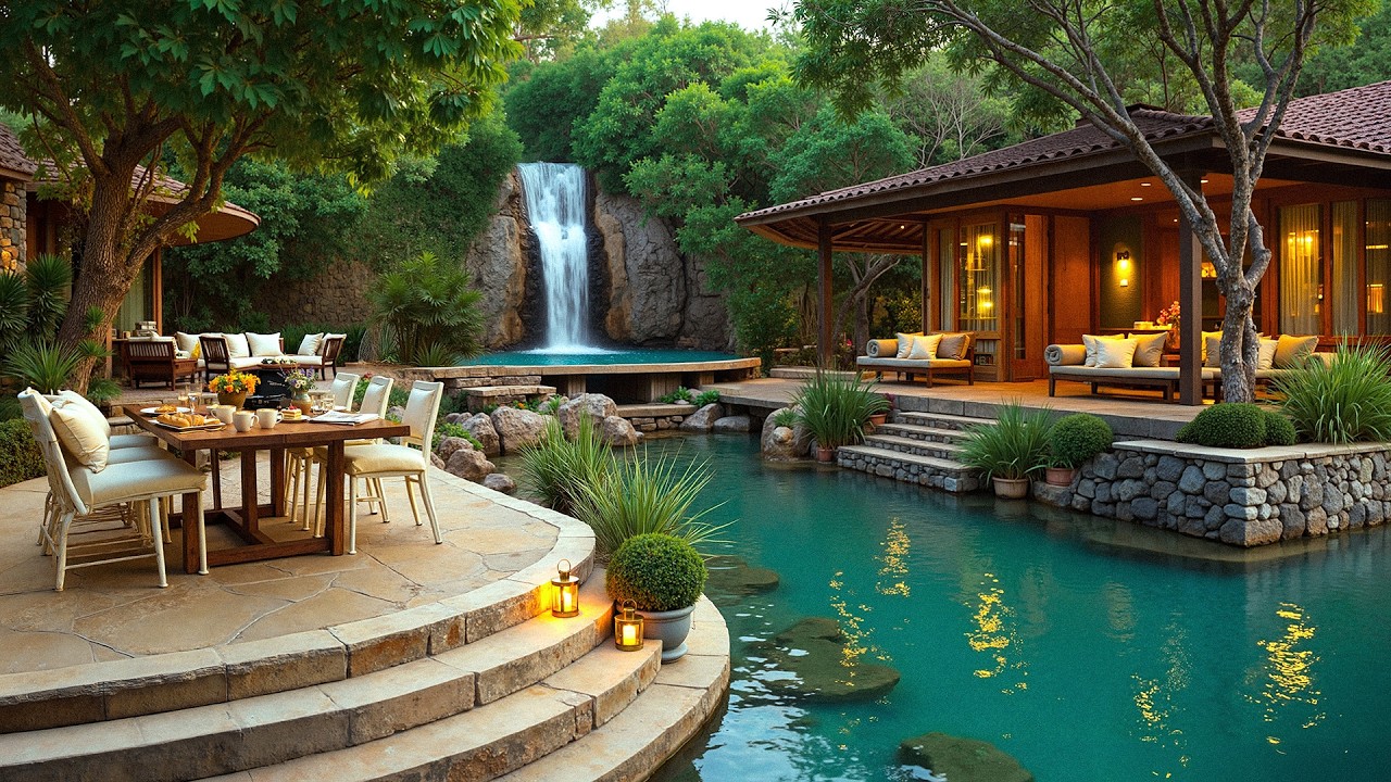 Роскошный кофе в саду под джазовую музыку от Cascading Water - мягкий джаз для концентрации.