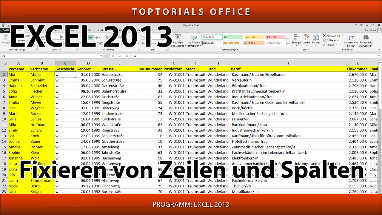 Excel 2020: Zeilen und Spalten fixieren