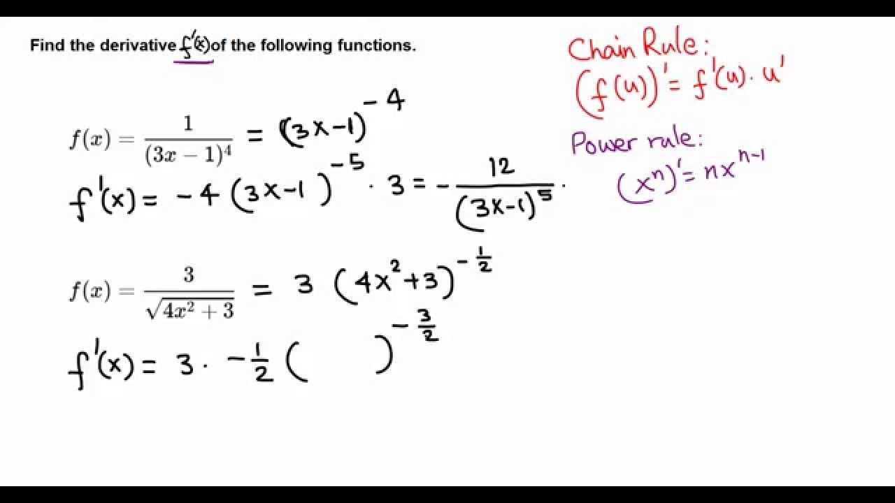 Chain Rule Derivatives Worksheets