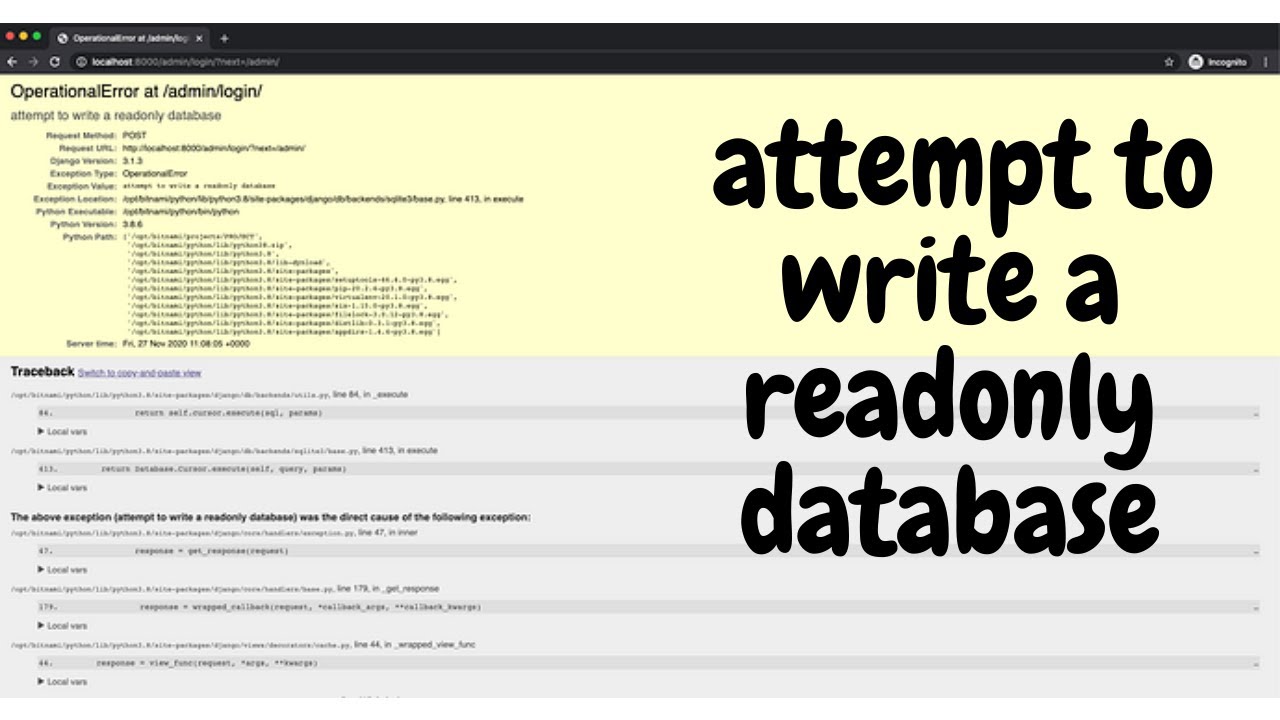 attempt to write a readonly database db sqlite