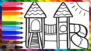 Dibuja y Colorea Un Patio De Juegos Arcoiris  Dibujos Para Niños