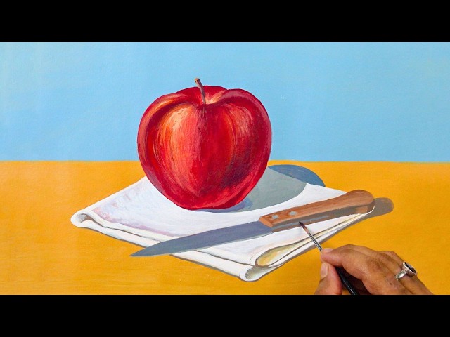 How to Paint a Realistic Red Apple with Acrylics | Easy Still Life