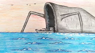 Как нарисовать ПОЖИРАТЕЛЬ МОРЕЙ атакует военный корабль