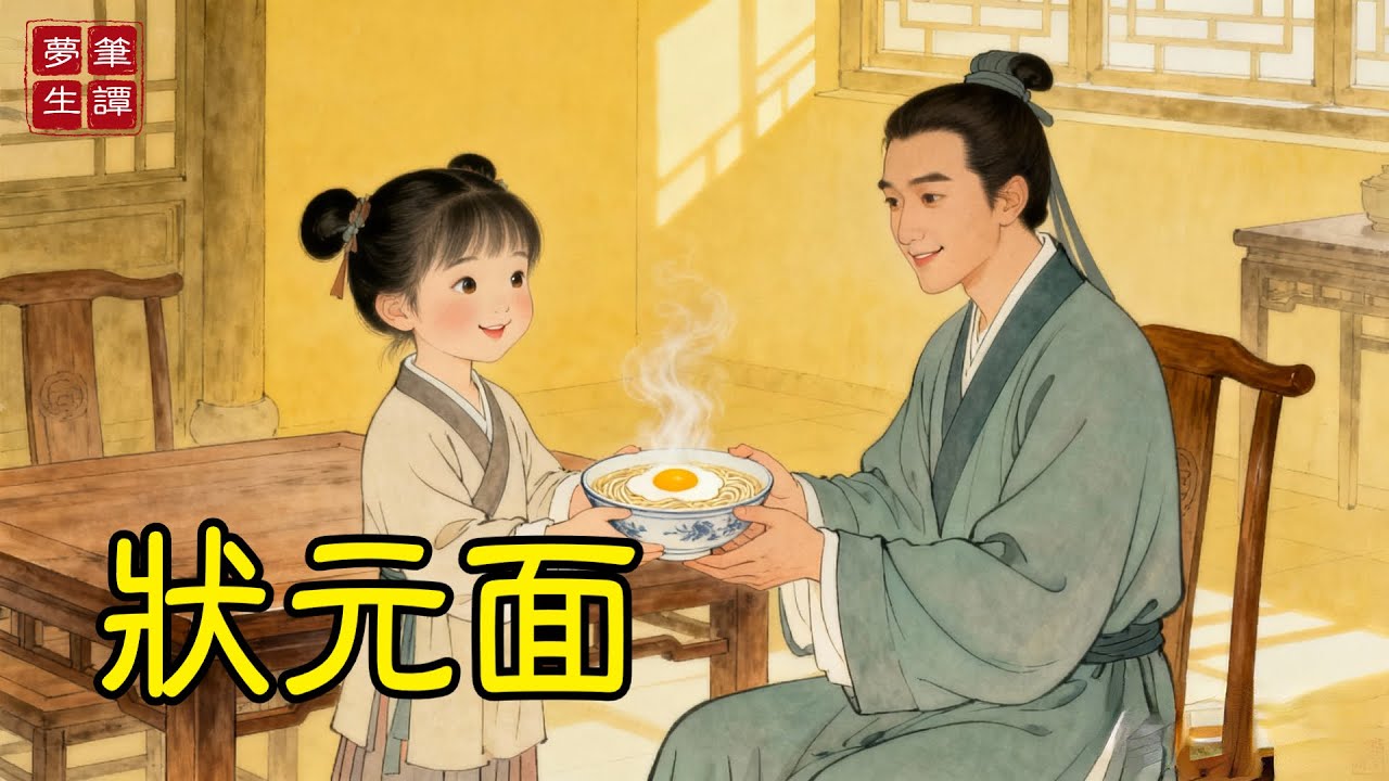 面攤小丫頭心善，總給窮書生碗底多藏個荷包蛋；書生高中狀元，禦前誇贊「救命蛋恩」，小攤自此名動全城！#故事#民間傳說#奇遇#報恩#原創故事