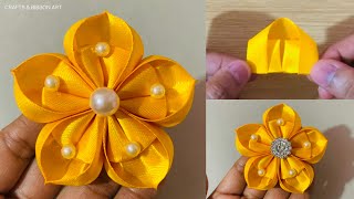 Super Easy Ribbon Flower Making | Amazing Ribbon Flower Work - Hand Embroidery Flowers Design | Diy