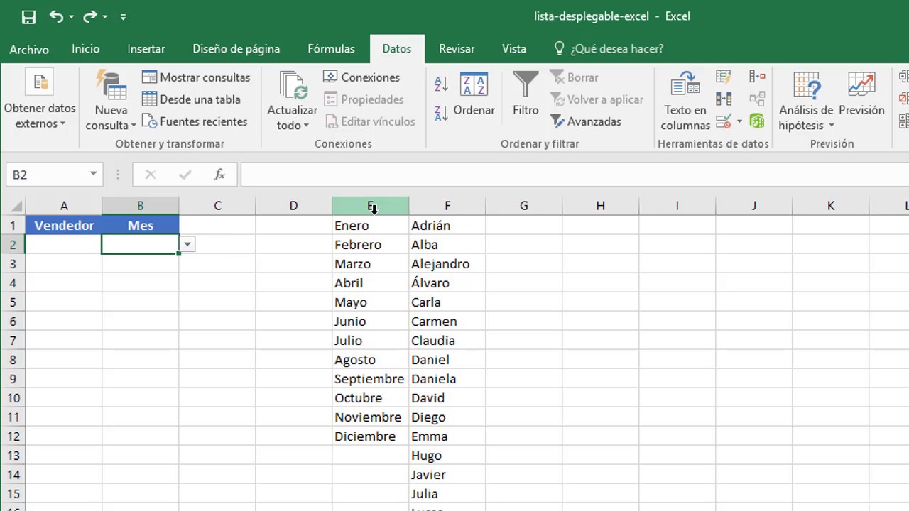 Crear una lista desplegable en excel