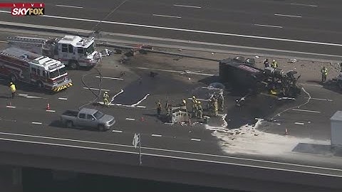 SkyFOX video: Dump truck crash causes delays on Loop 202