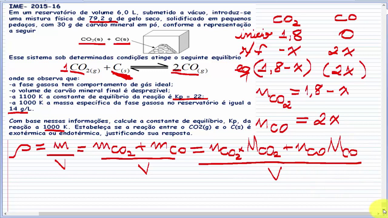 Equilíbrio Químico (aula 33): questão do vestibular IME-2015-16