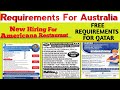 Requirements for Australia | Free requirements for Qatar | gulf jobs vacancy | Oman jobs