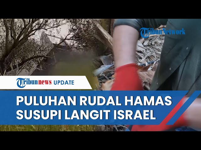 Penampakan Rentetan Rudal Brigade Al-Qassam  Melesat Hantam Barak Militer Israel di Perbatasan class=