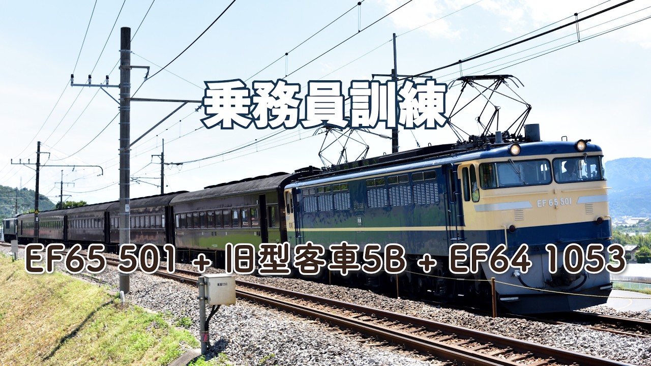 乗務員訓練 ー EF65 501 + 旧型客車5B + EF64 1053 #EF65501 #旧型客車 #EF64 053 #乗務員訓練 #質屋踏切 #片品街道踏切 #上越線 #JR東日本