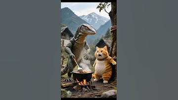 The monitor lizard gives the cat a lesson it won