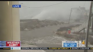 Waves Breach Sea Wall In Scituate Before High Tide