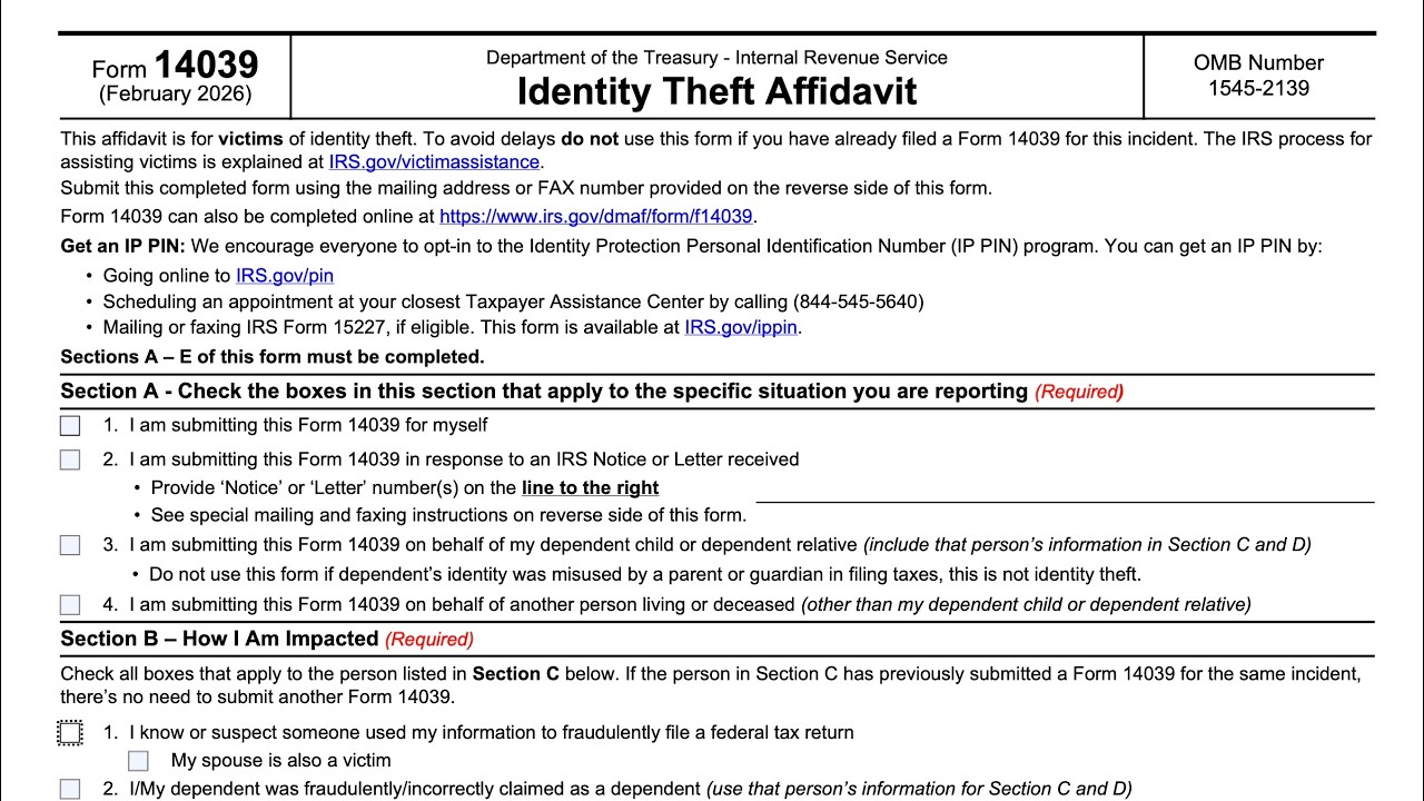 ヒトデノブ確認用 IRS Form 14039 walkthrough (Identity Theft Affidavit) - YouTube