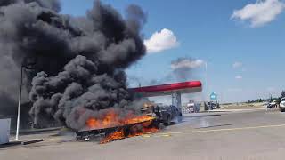 Massive Truck Fire PART 2 at Petro Canada Gas Station Bowfort Rd Calgary