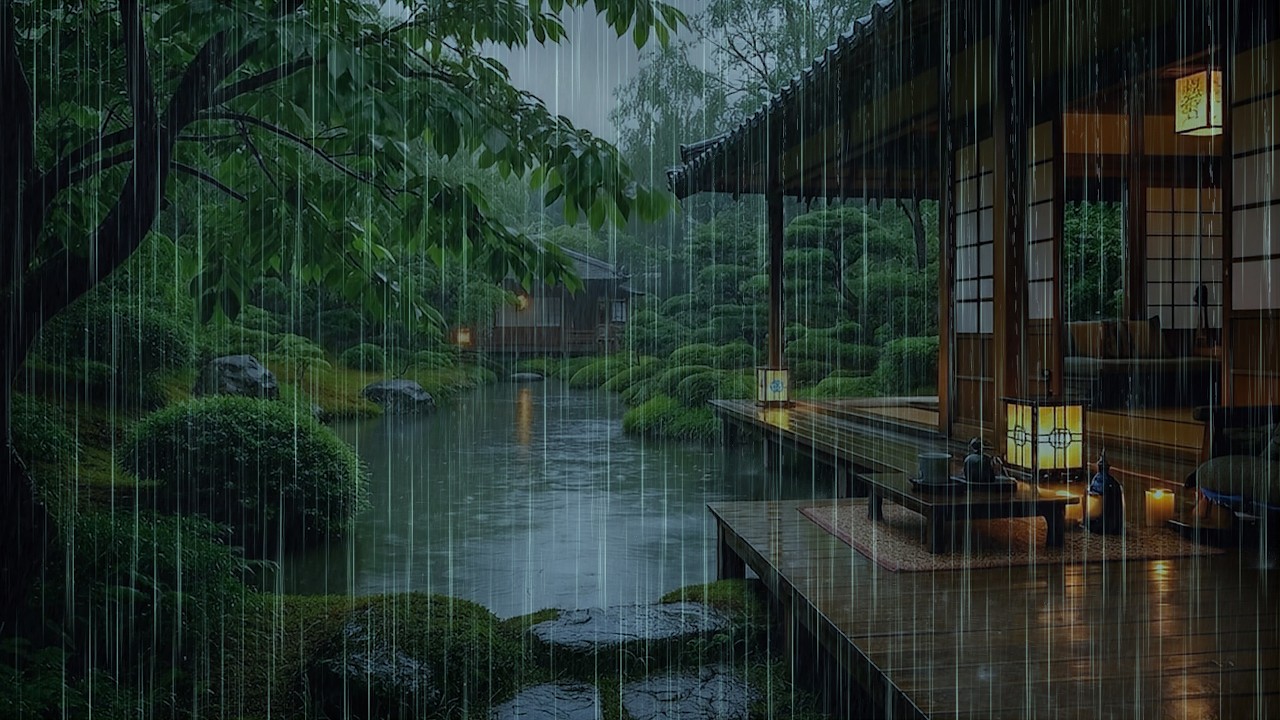 Rainstorm over Wooden Cabin by Forest Lake | Deep Sleep Instantly with Forest Rain ASMR