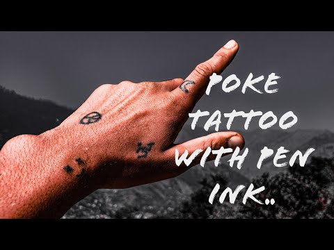 tattoing myself || At Home || Poke tattoos with pen ink...