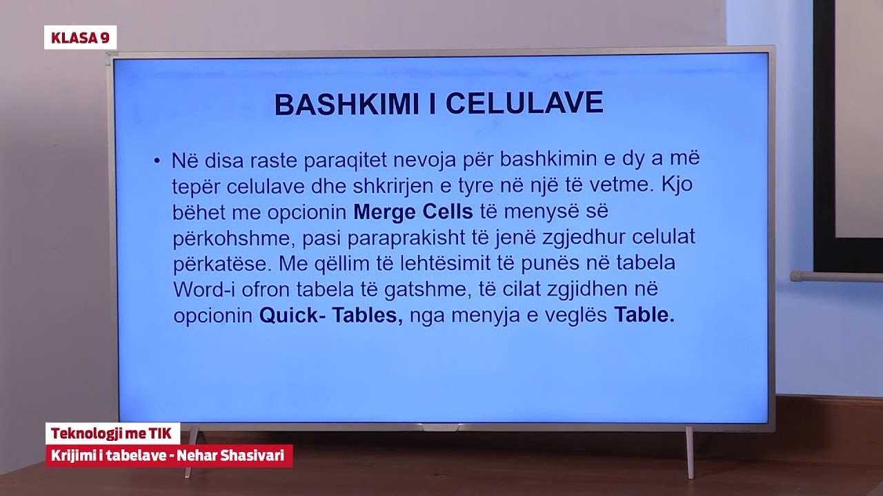 e Mesimi Klasa 9 - 9119 Teknologji me TIK Krijimi i tabelave - YouTube