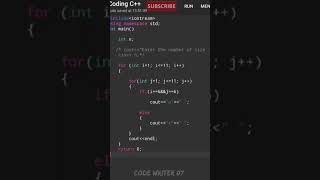 Best C++ pattern program tutorial video || 💯🧠 #shorts #coding #youtubeshorts #codewriter07