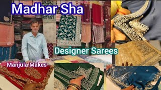 Madhar Sha, Designer Stone work Sarees Space silk, satin, metal chiffon, Tissue, Embroidery Sarees