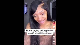 Ekane crying on the phone with her son because Chris still won’t let her see her kids