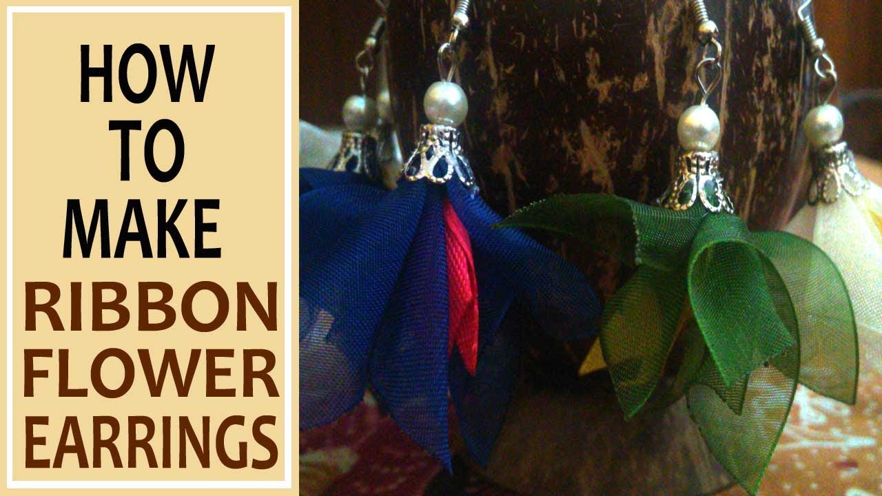 DIY HOW TO MAKE RIBBON FLOWER EARRINGS YouTube