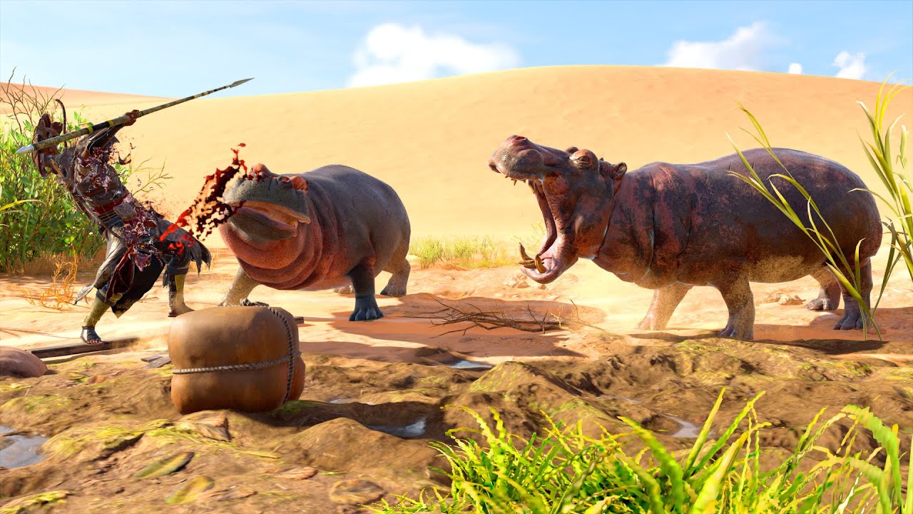 Assassin's Creed Origins (AC origins) fighting with hippo animal fighting on sworldgaming channel